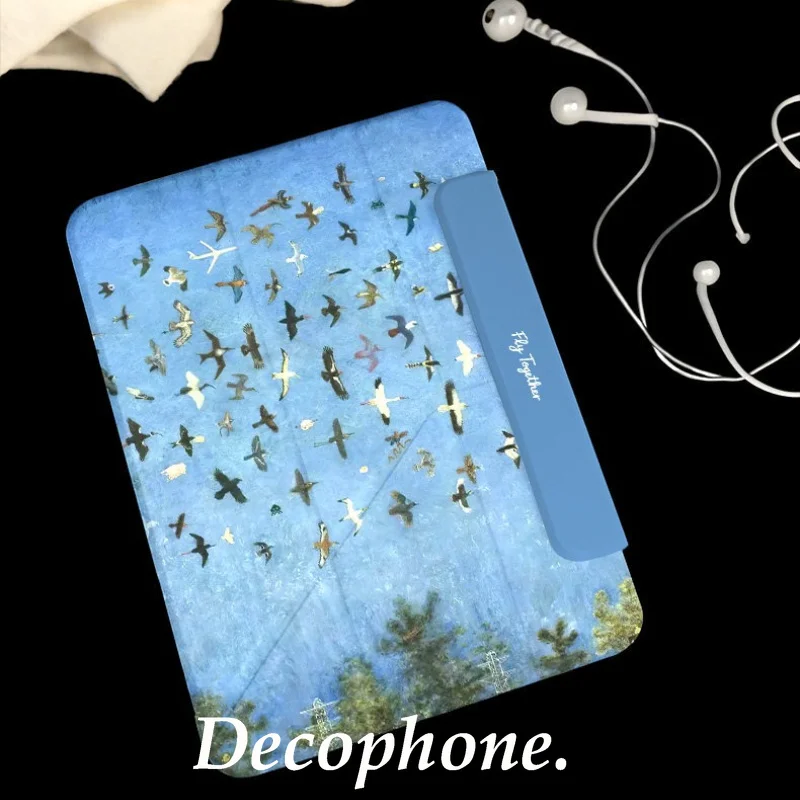 Blue Sky, Little Bird Magnetic Buckle 720° Magnetic Ring Tablet Case For iPad Pro12.9 13 M4 M5case8.3 9.7 10.2 7th-11th Air8