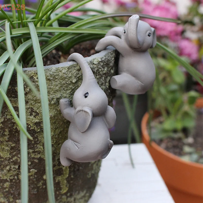 【HGS28】2 Pcs Elephant Flower Pot Pendant Climbing Elephant Statues Flower Pot Hugger Resin Hanging Figurine Planter Pot Decor