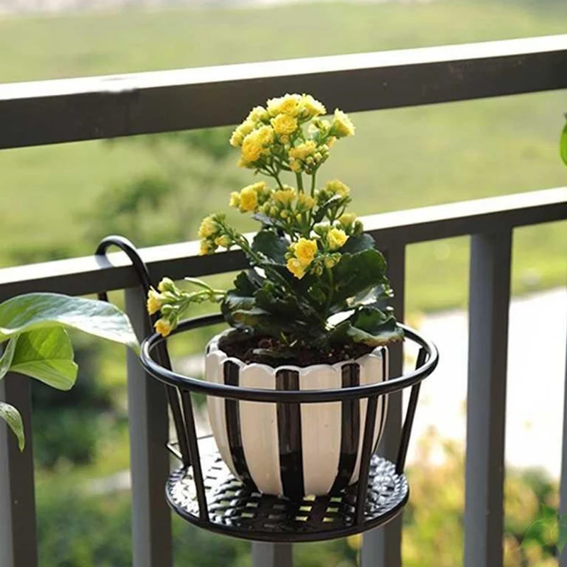 Hanging Railing Flower Pot Holder Balcony Plant Basket On Metal Fence Rail, Wrought Iron Hanging Basket, For Indoor Outdoor  Use