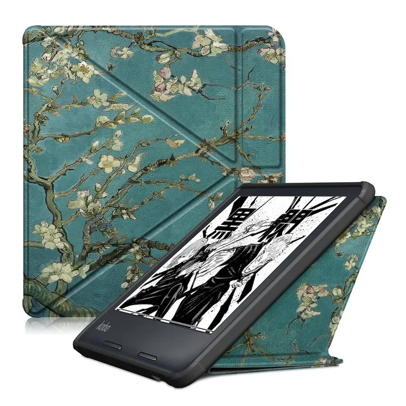 GEFENIS Painted Smart Cover For Etui Kobo Libra 2 2021 Case PU Leather Soft Back Stand Ereader Sleep Cover For Funda Kobo Libra