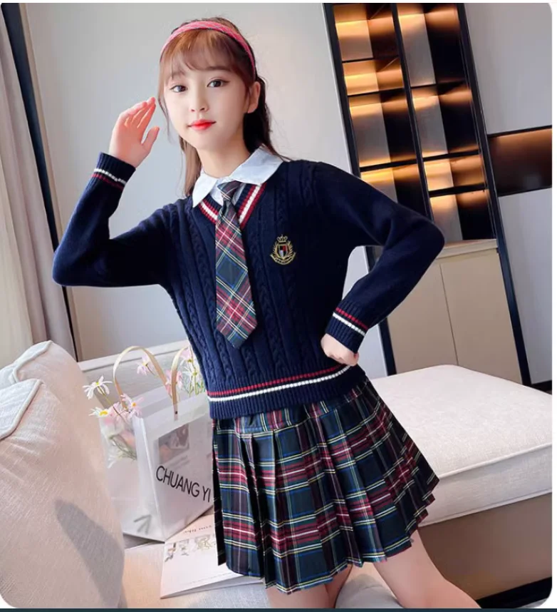 Academy style JK shirt collar fake two-piece top autumn and winter style plush student children's sweater