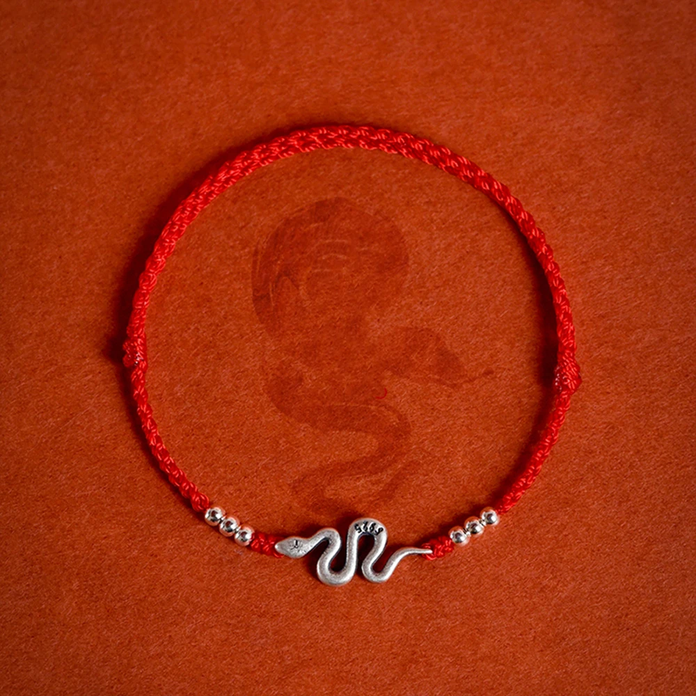 Bracciale Capodanno cinese del serpente 2025 Bracciale con cordino rosso Capodanno Bracciale zodiaco cinese Braccialetti fatti a mano con ciondoli serpente