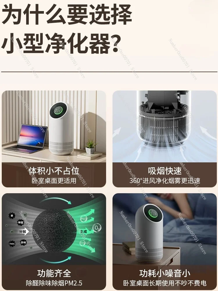 Mini Household Air Purifier for Bedroom, Formaldehyde Smoke Odor Remover Indoor Air Freshener Cleaner