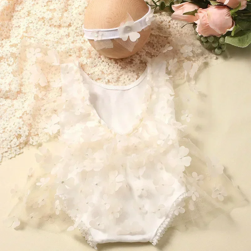 

Newborn Flower Lace Princess Dress Baby Growth Commemorative Take Photos Clothing Neonatus Full Moon Souvenir Photography Props