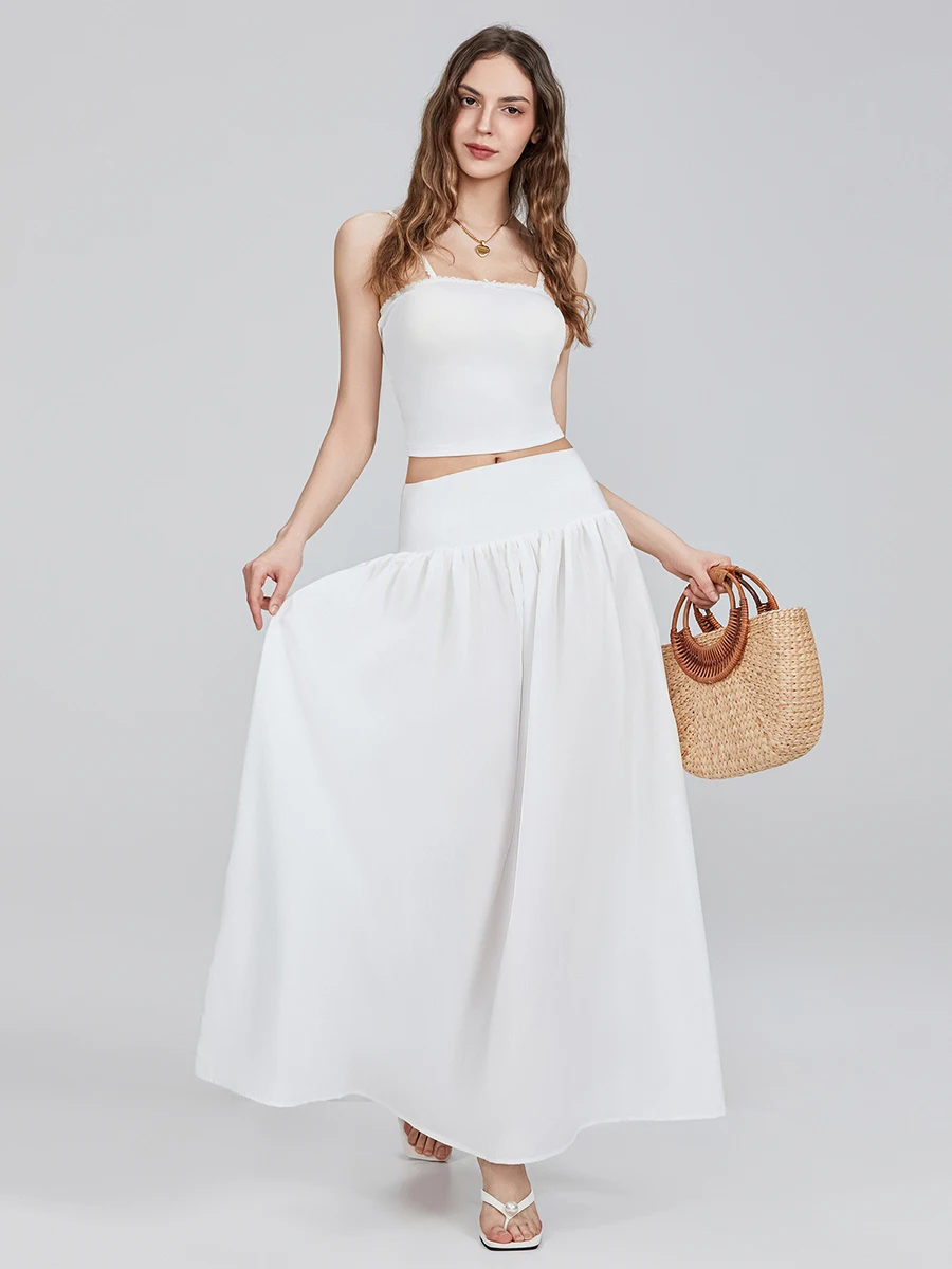 Dames Zomer Bohomian Elastische Hoge Taille Boho Maxi Rok Casual Trekkoord 3 Gelaagde Ruches A Line Lange Rokken