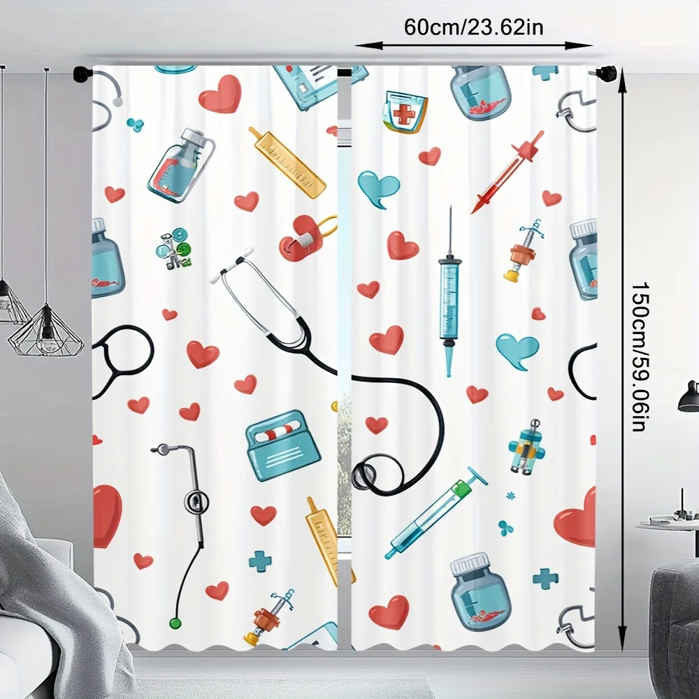 Aesthetic Medical Pattern Curtains Polyester Home Decor Window Drapes for Nursery Room Doctor Nurse Gift Science Backdrop