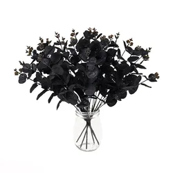 34cm 4 Fork Black Money Leaf Eucalyptus Bunch Halloween Party Decoration Flower Material Simulation Leaves Plants