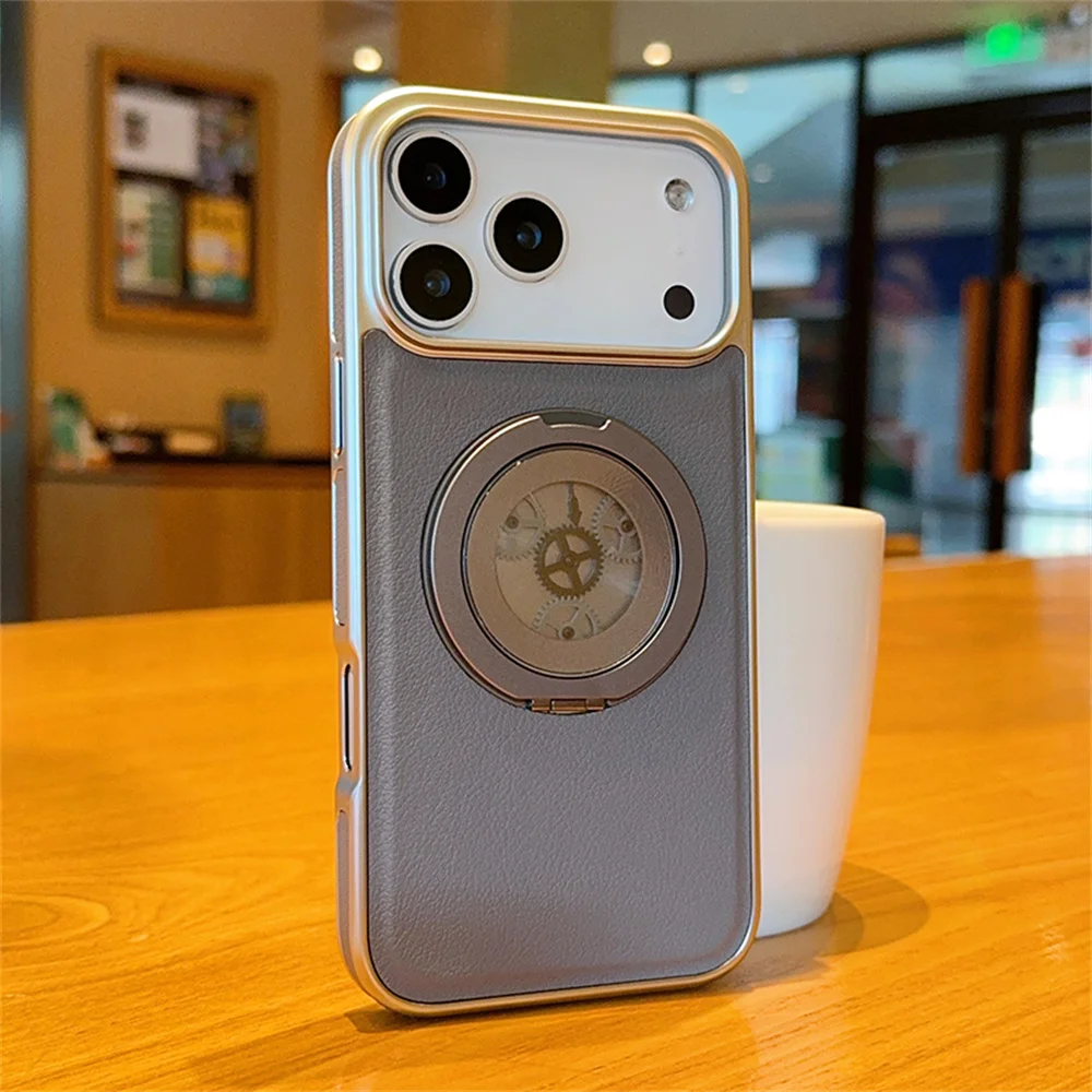 Fashion Rotate Holder Phone Case For Iphone 17 Pro Max 17 Air PC Protective MagSafe Magnetic Wireless Charge Bracket Back Cover