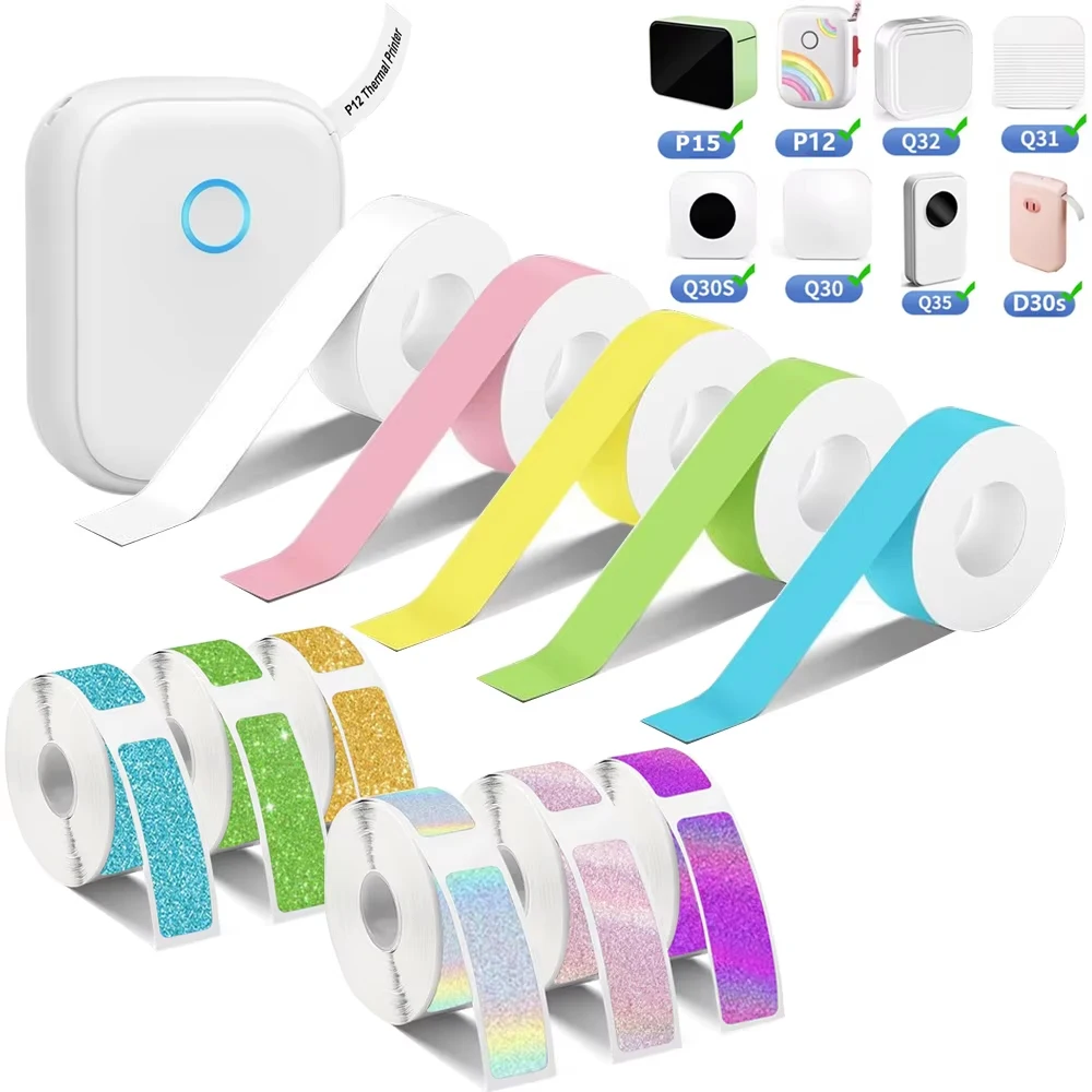 1Roll 15mm*7m Q30 D30 D32 D35 Adhesive Maker Paper for P12 P15 Name Sticker Rolls Ticket Self-Cut Tag Note FOR Q32 Q35