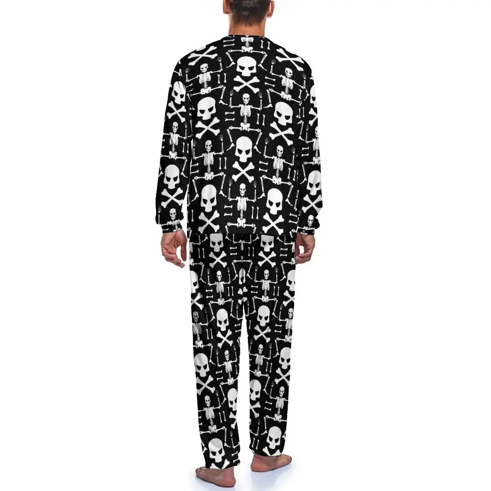 Skeleton Pajamas Autumn 2 Pieces Bone Skulls Cool Pajama Sets Mens Long Sleeve Leisure Pattern Nightwear