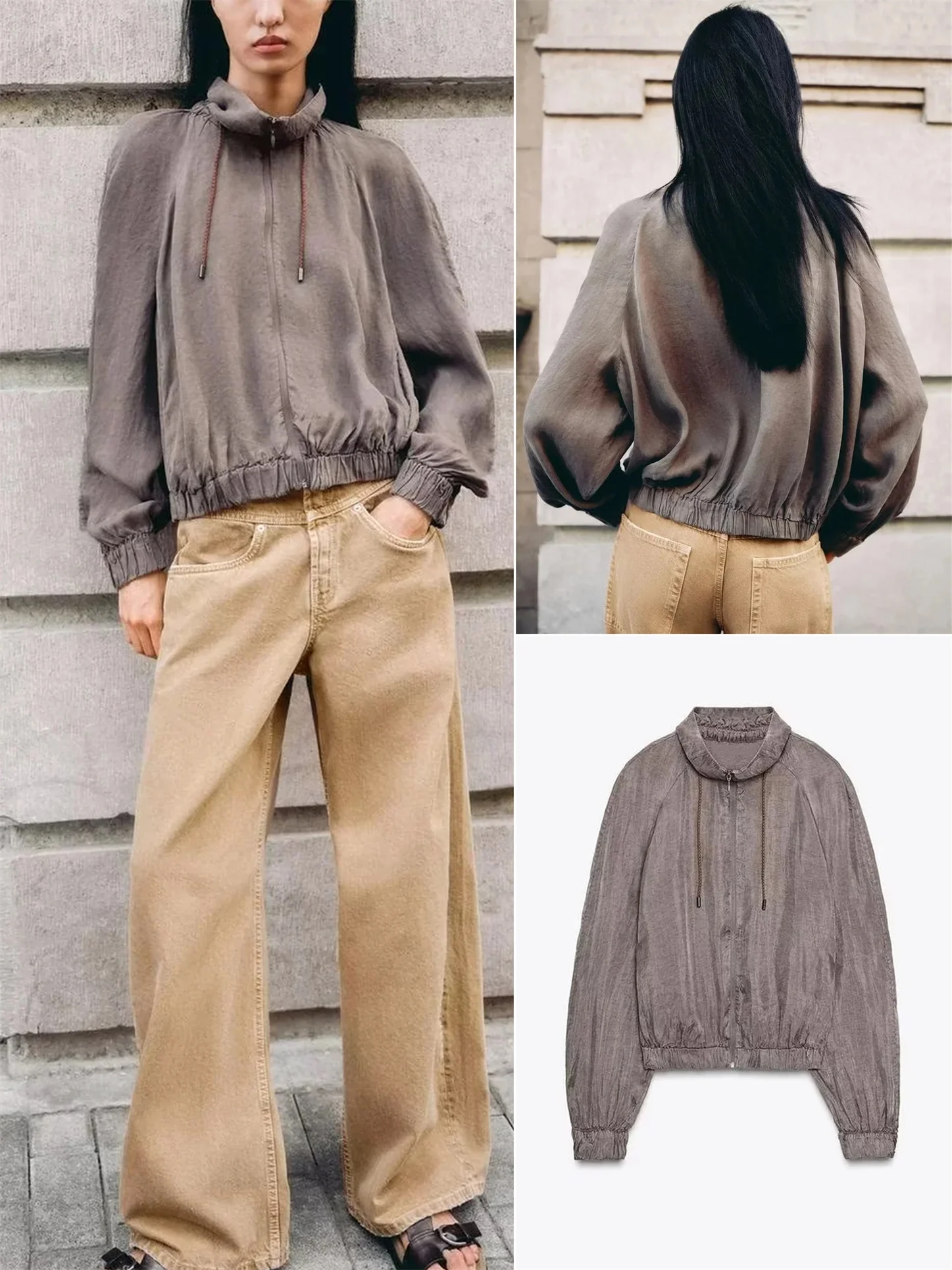 New Autumn Faion Women's Casual Sle Long Sve Pilot Jaet Coat Drapey Stand Collar Outerwear Commute Sle Slim Fit