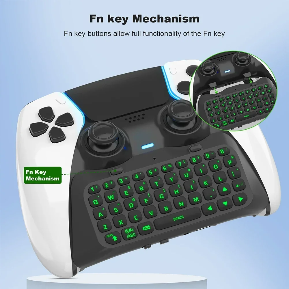 Mini Keypad Chatpad Bluetooth-Compatible Wireless Keyboard Green Backlight Built-in Speaker for PS5 Elite Handle