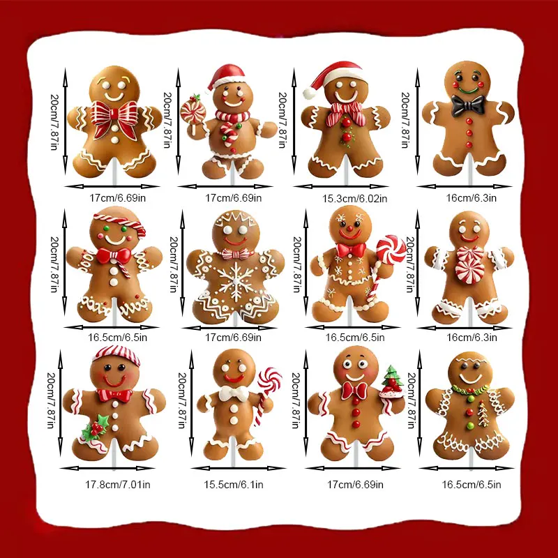12 pieces of gingerbread man Christmas tree decoration plug-in plastic hollow board with pole Christmas atmosphere props, 2D