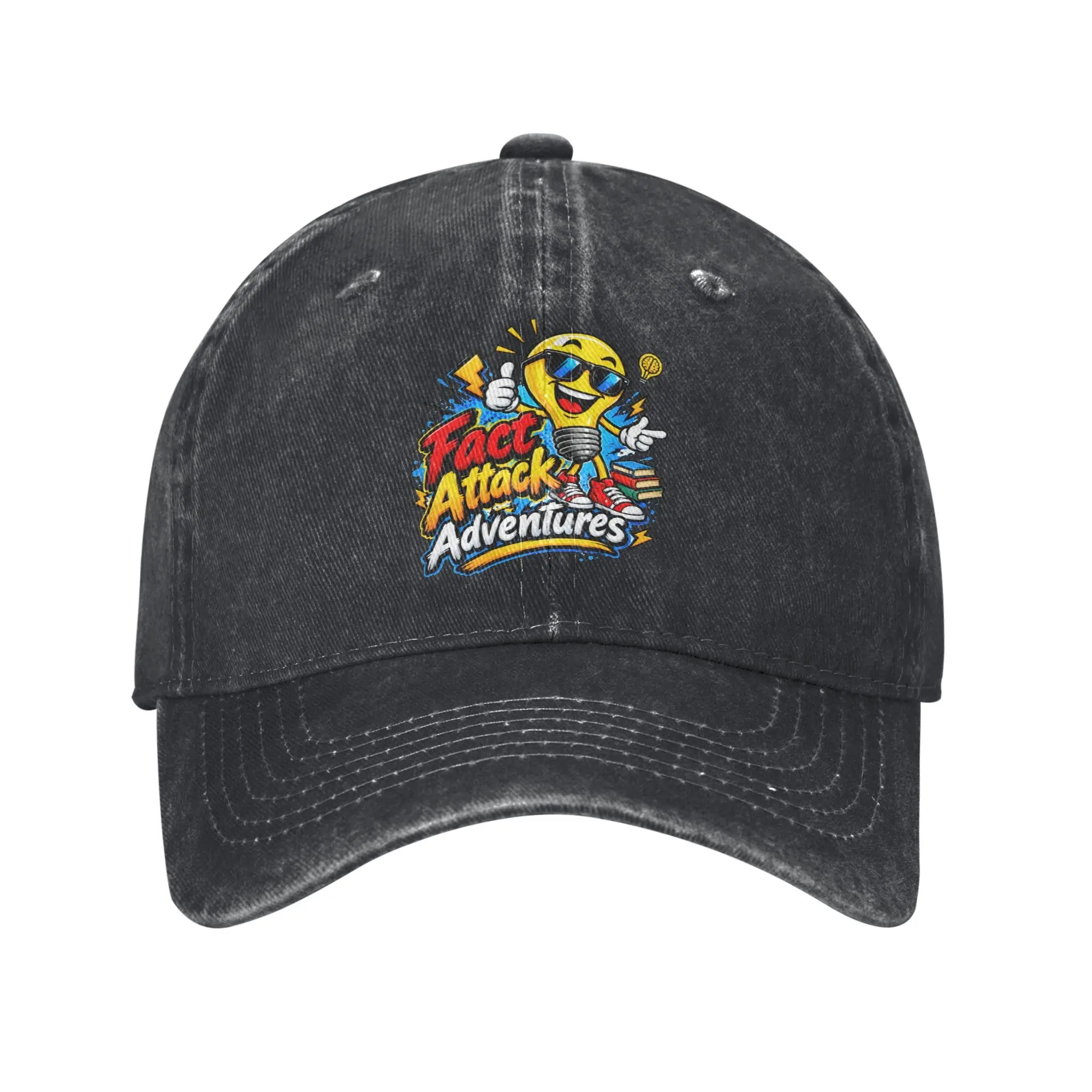 Funny Fact Attack Adventures Light Bulb Washed Baseball Cap  Vintage Sun Trucker Hat Summer Unisex-Teens Kpop Rock Baseball Caps