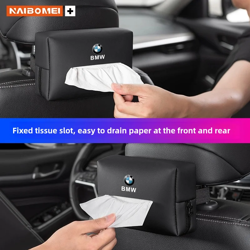 Car Tissue Box Leather Holder For BMW Emblem E30 E36 E38 E39 E46 E60 E61 E70 X1 X3 X4 X5 X6 Seat Back Tissue Case