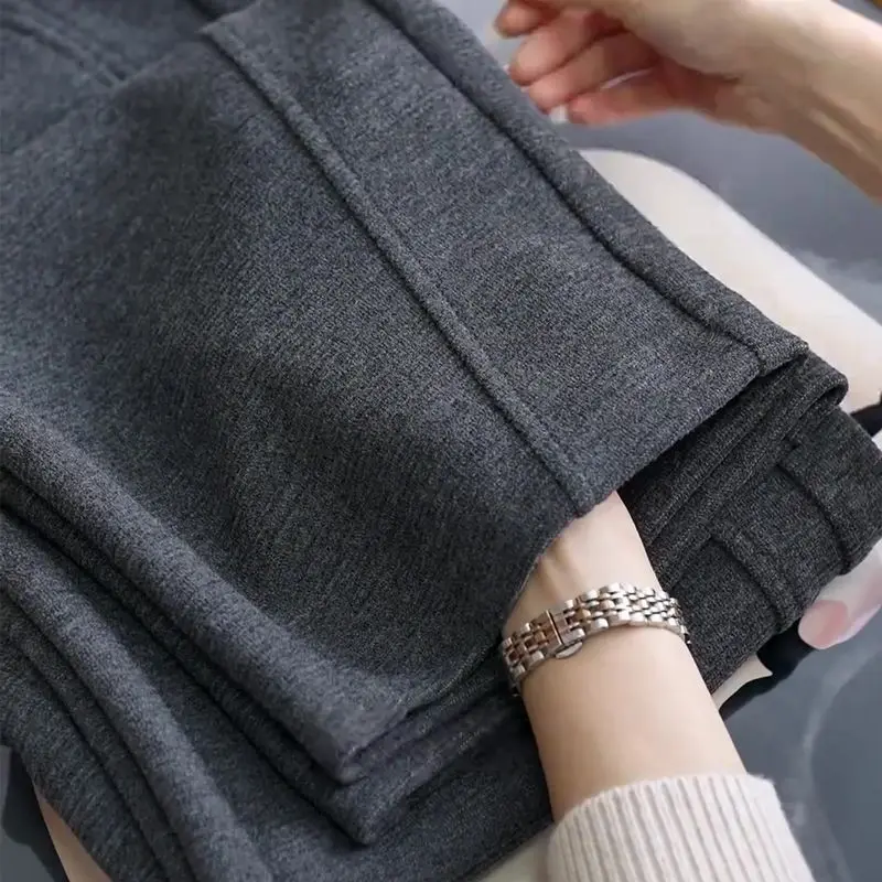 Elastic Waist Fashion Banana Pants Women Autumn Winter Casual Wide Leg Straight Plus Fleece Thicken Thermal High Waist Trousers