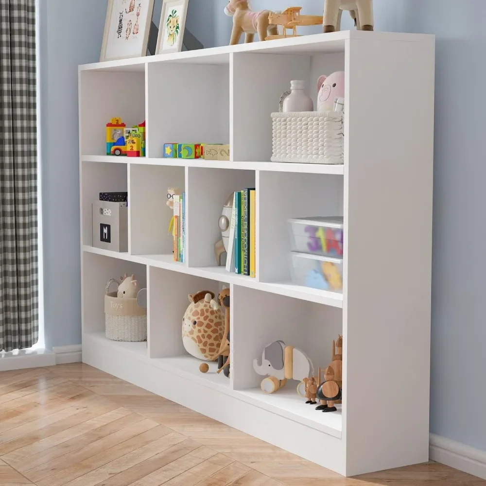 Bookshelf with 3 Tier Open Shelves, 10-Cube Storage Organizer Display Shelf for Living Room, White Bookshelf