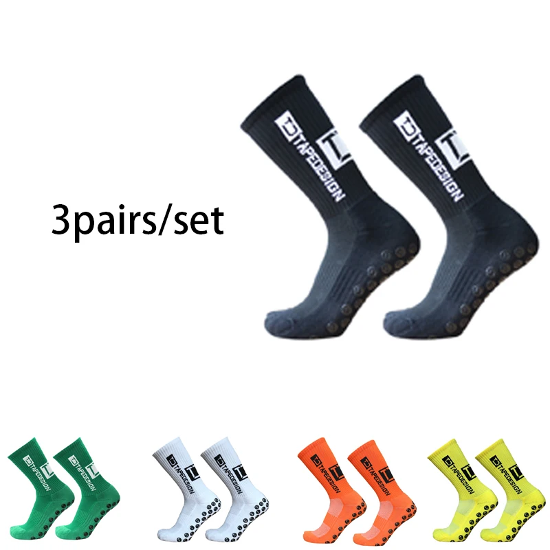 3Pairs/Lot 2023 New ANTI SLIP Tapedesign Football Socks Mid Calf Non-Slip Soccer Sport Cycling Sports Mens Sock EU38-45