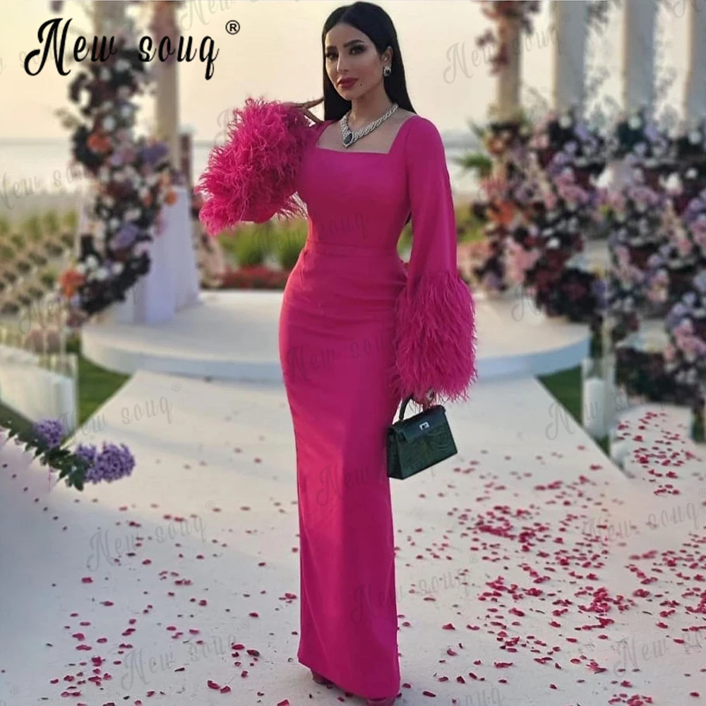 

Fashion Feather Hot Pink Gala Party Dress Women Elegant Wedding Night Gowns Tailor Made Luxury Celebrity Gown Evening Dresses