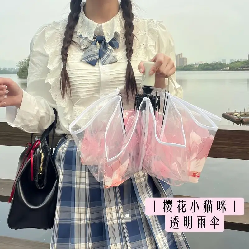 

Sanrio Girl Mini Automatic Umbrella Hello Kitty Printed Kawaii Folding Sunscreen Umbrella Gift Thickened Windproof Uv Protection