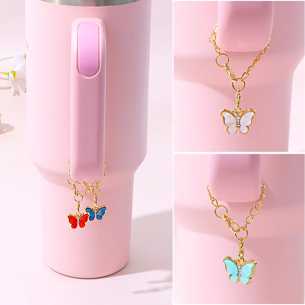 Exquisite Rhinestone Butterfly Keychain Women Girls Tag Chain For Water Bottle Stanley Cup Handle Deocr Accessories Party Gifts