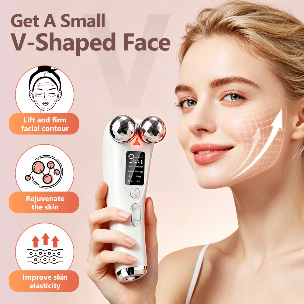 8-Mode 9-Intensity EMS Face Massager with LED Light 360° Rolling Ball Facial Lifting Tool USB Rechargeable Face Skin Care Devic