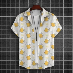 Hawaiian Shirt For Men 3d Beer Printed Short Sleeve Shirts Beer Party Shirt Tees Summer Casual Tops Loose Oversized Men Clothing