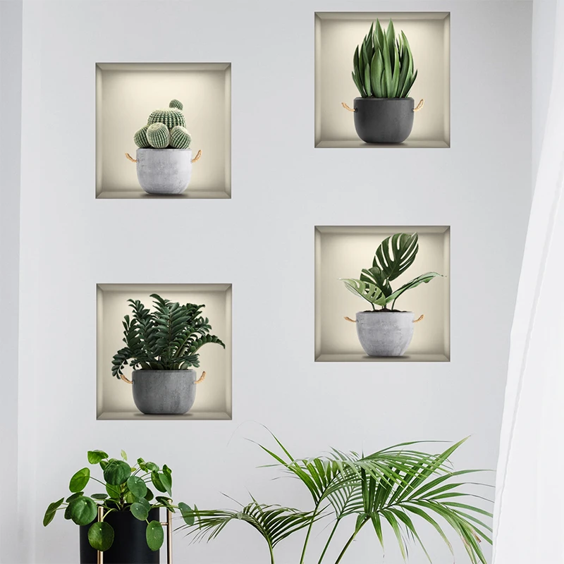 Self-adhesive Wall Sticker Creative False Window Green Plant Potted Wallpaper Living Room Bedroom Decorative Wall Sticker