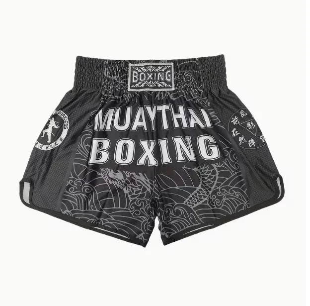 メンズ レター＆ドラゴン柄ボクシングショーツ、ゆったり、速乾性、フィットネスランニング、通気性と伸縮性のあるスポーツウェア