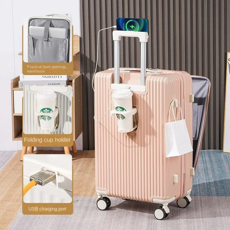 Large Capacity Front Opening Suitcase USB Charger Rolling Luggage ABS Travel Carrier Suit Case TSA Lock 28 Inch Business Trip