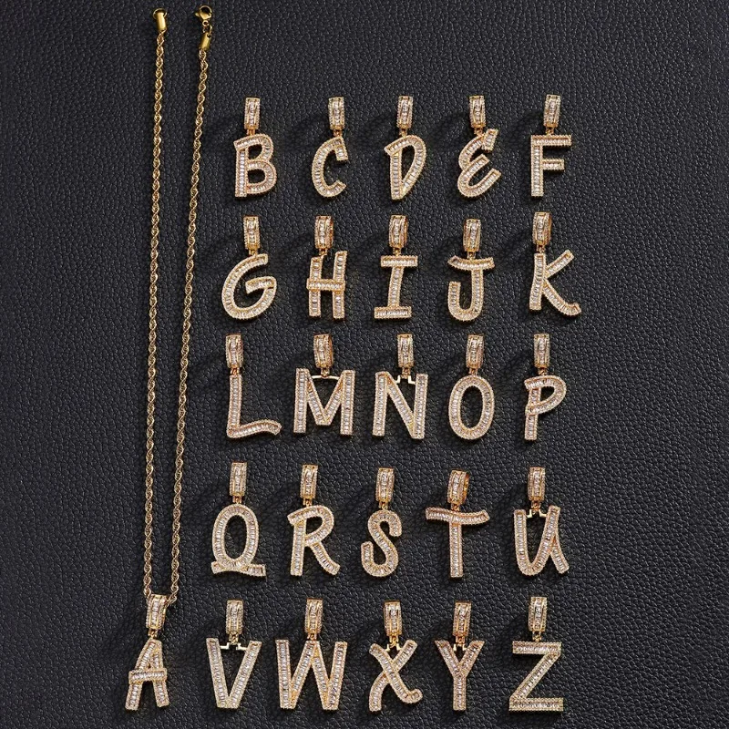 

A-Z Alphabet Pendant Necklace, 26 Letters Cubic Zirconia Alloy Jewelry, Trendy Hip Hop Layering Chain, Gift for Women Men