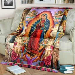 Our Lady of Guadalupe Blanket Religion Mary Throw Blanket Soft Sofa Cover Flannel Lightweight Warm Blankets for Bedroom Couch