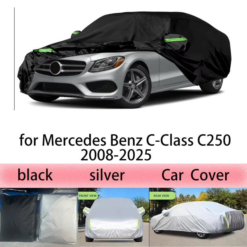 

Waterproof Car Covers for 2008-2025 Mercedes Benz C-Class C250 with Zipper Door & Windproof Bands for Snow Rain Dust Protection