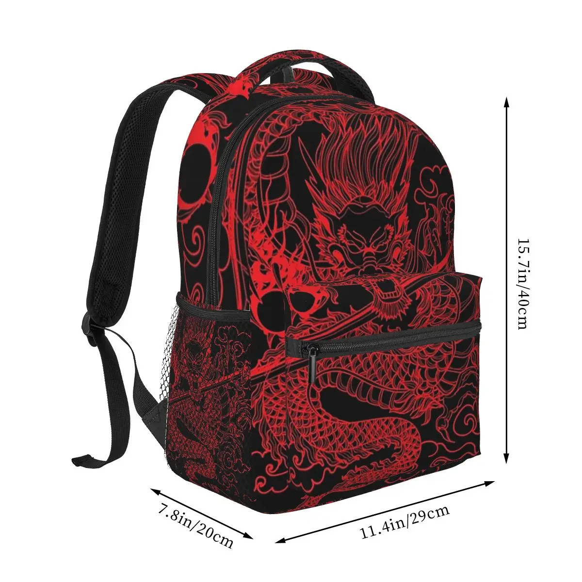 Red Chinese Dragon With Black Background Backpacks Boys Girls Bookbag Students School Bags Cartoon Laptop Rucksack Shoulder Bag