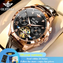 OUPINKE 3186 Roman Scale Mechanical Watch For Men Top Brand Waterproof Wristwatch Hollow Flywheel Calendar Original Man Watches