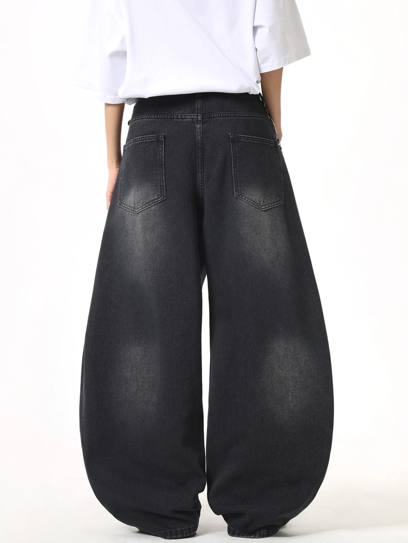 Men's Jeans Vintage Y2K Streetwear Wide-Leg Pants, Chain Necklace Print Men's Denim Trousers,Trendy Men Long Pants All Seasons