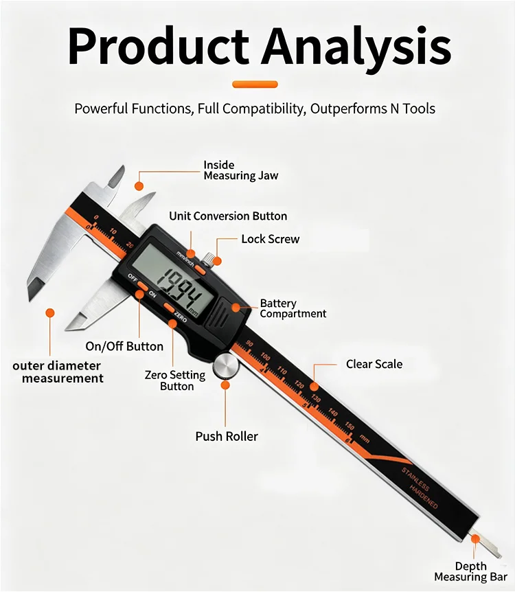 High Precision Digital Caliper 0-150mm Zinc Alloy Rangefinder Caliper for Measuring Inner And Outer Diameters