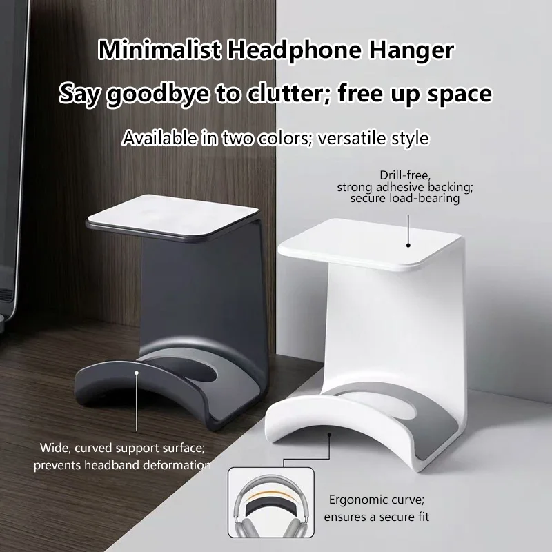 Universal Headphone Stand Adhesive Plastic Wall Mount Hanger Under Desk Headset Rack Holder Support for Gaming Earphone Bracket view 2