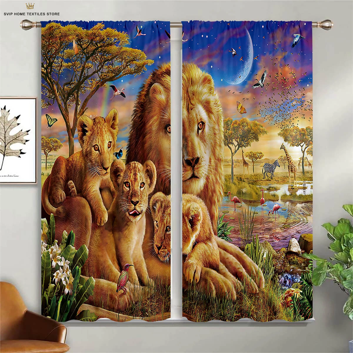 

2 Pieces Of Animal Lion Black Panther 3d Printing Curtains Black Silk Blackout Heat Insulation Curtains Window Curtains