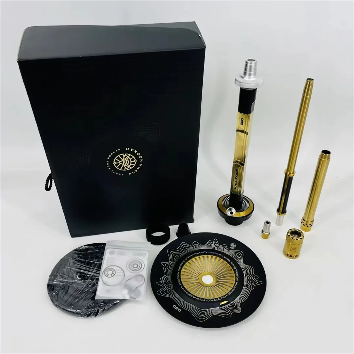 

Stainless Steel Large Clouds Hookah Complete Set Arabic Shisha Pipes - 1 Hose Ports Glass Base Gift ORO Box