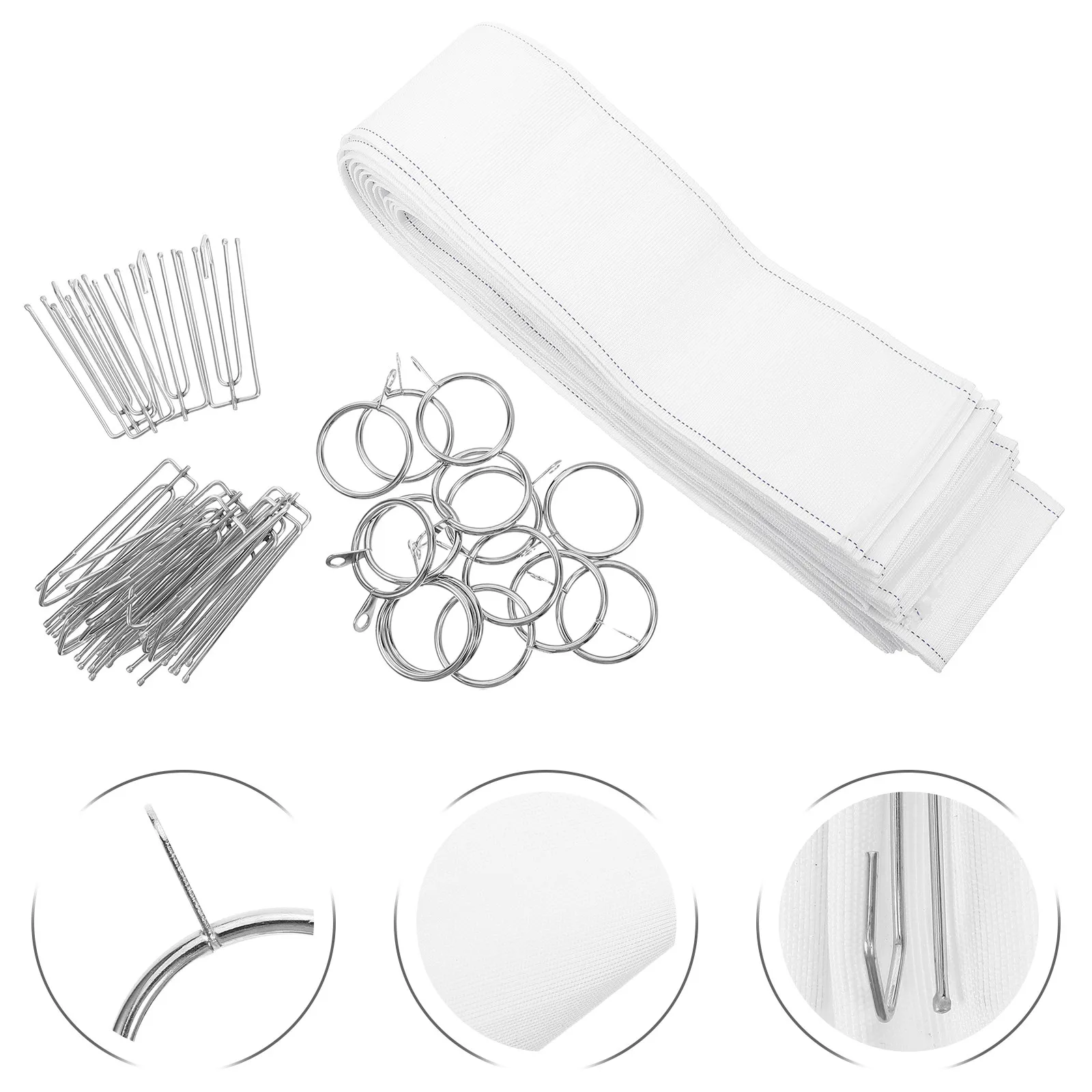 1Set Curtain Hanging Hooks Pleating Tape Set 10 Yards Deep Pinch Pleat Tape for Sewing Drapes Heavy Duty Clip Hook Ring Kit