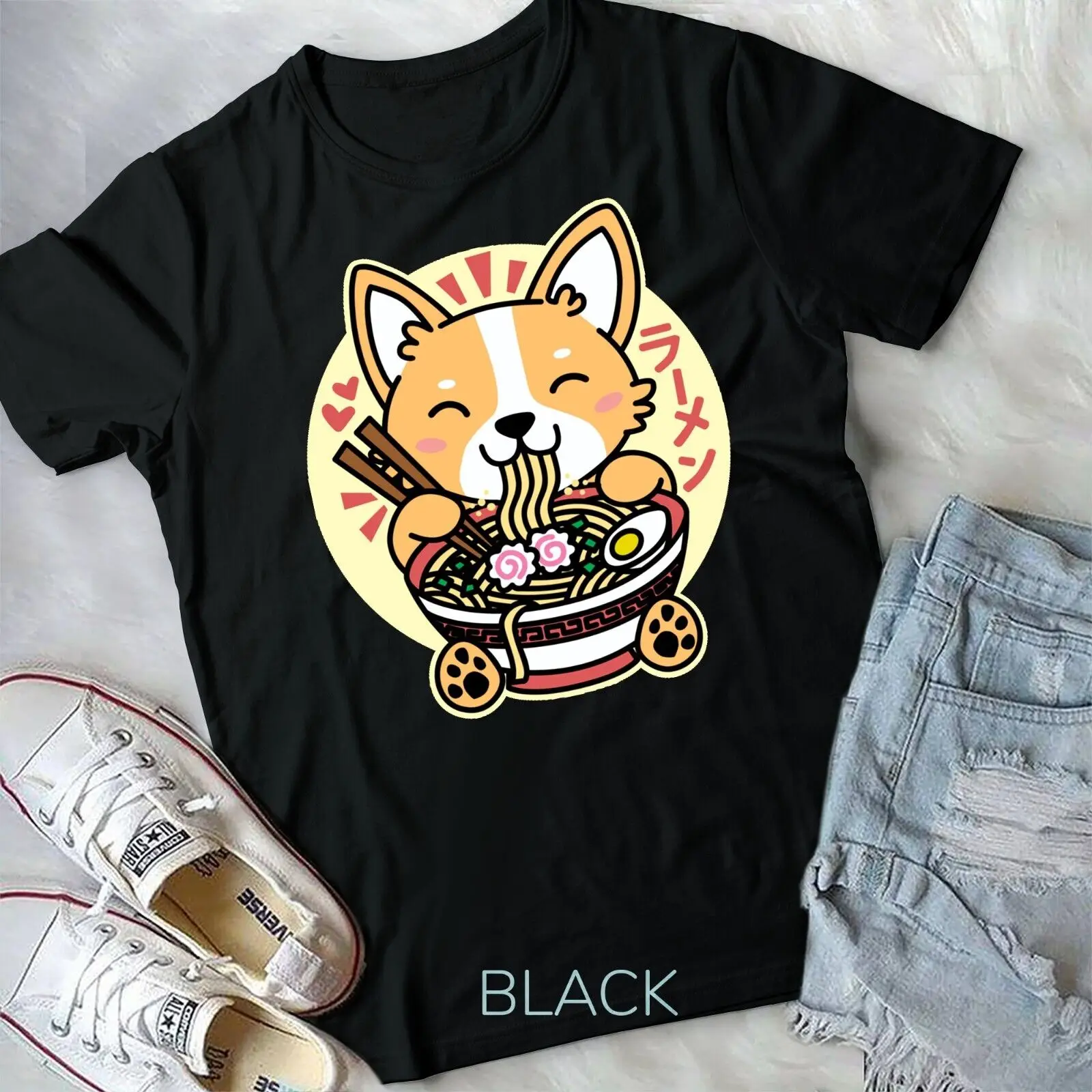 

Kawaii Ramen Cute Anime Dog Corgi Japanese Noodle Unisex T-shirt