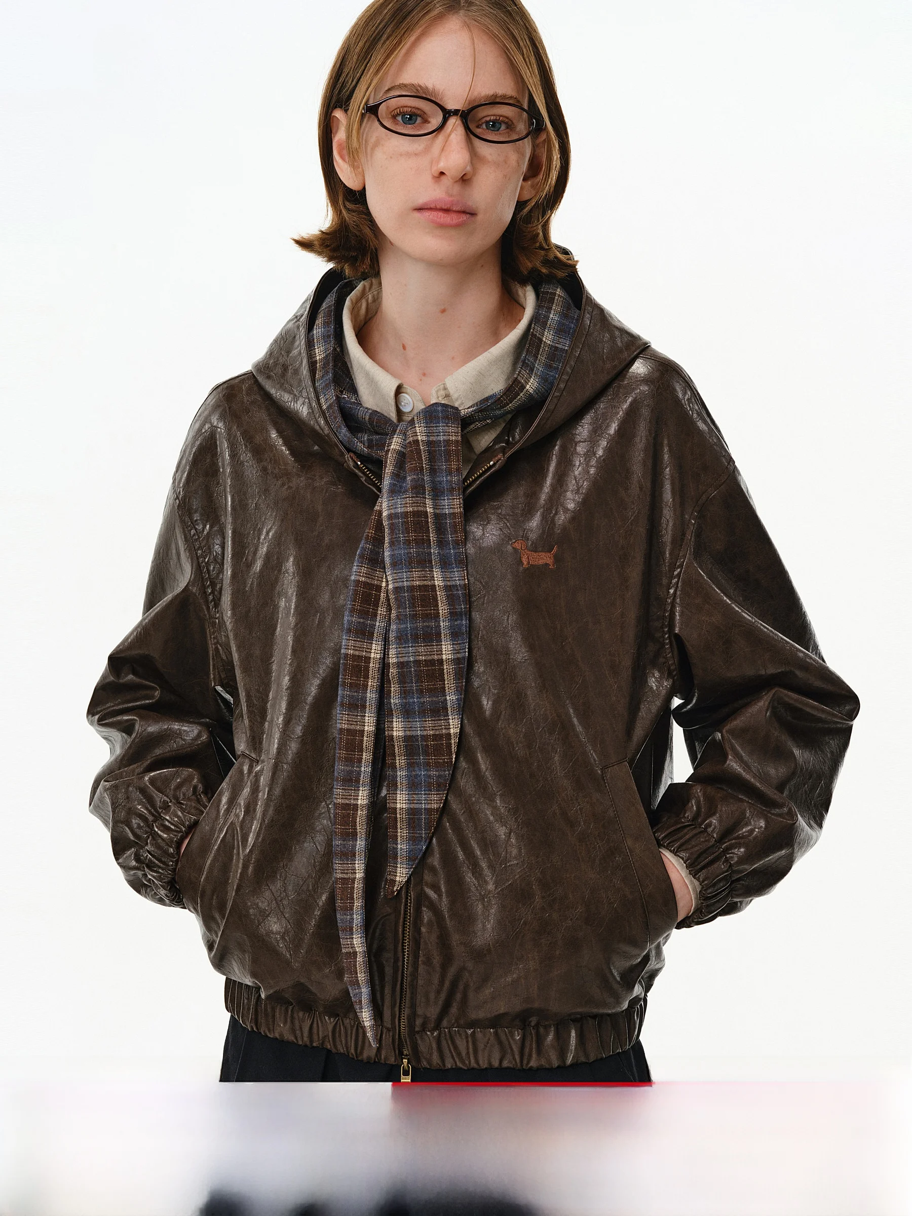 

Кожаная куртка PCLP с эффектом масляного воска, в клетку, с капюшоном и поясом, весенняя, винтажная, в британском стиле, универсальная, свободного кроя, молодежная модная верхняя одежда