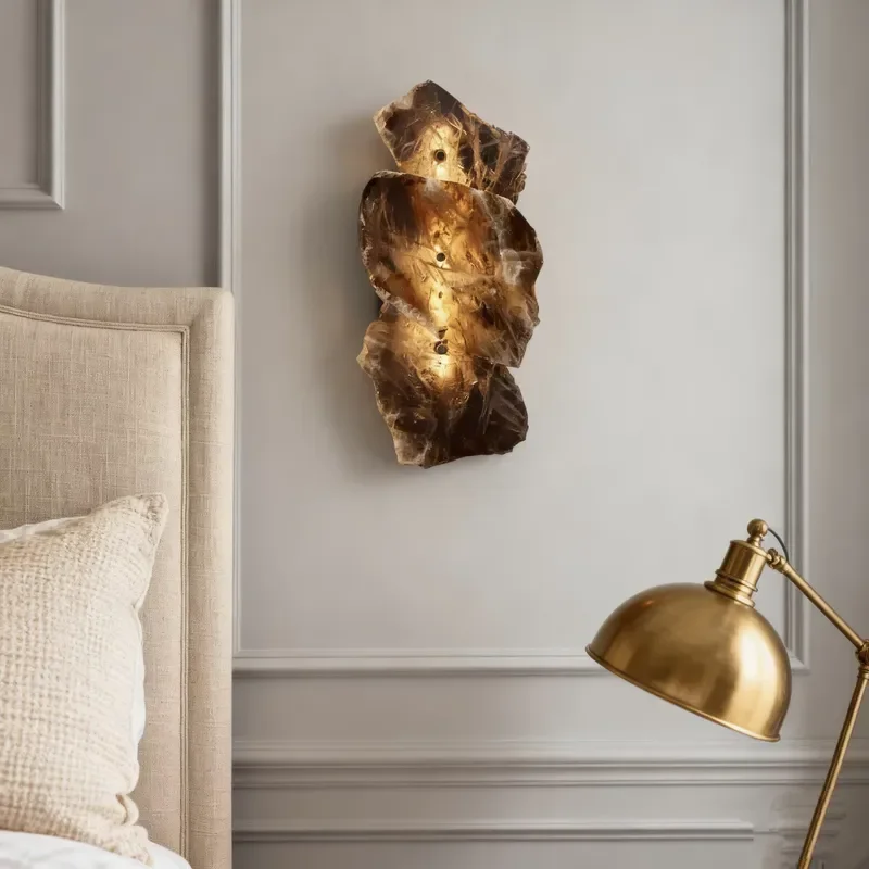 American Creative Natural Wall Lamps for Background Living Room Villa Aisle Irregular Rock Crystal LED Wall Sconces