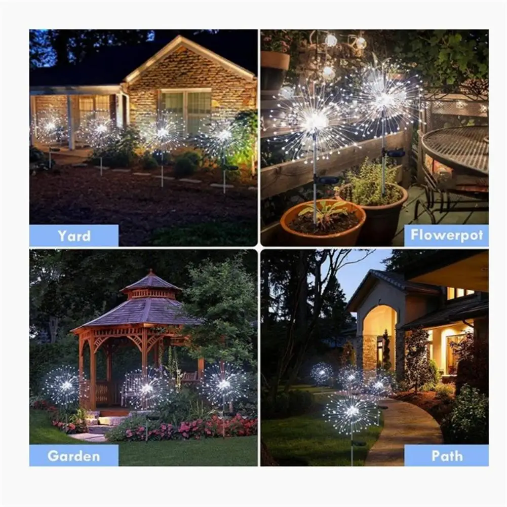 Feux d'artifice solaires à 150LED, 2 modes, lampe étanche Ip64, extérieur, route, pelouse, jardin, cours, clôtures, allées