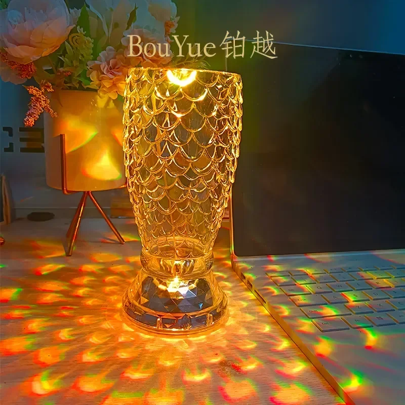 Creative Fishtail Crystal Table Lamp Dimmable Bedside Night Light for Bedroom Bar Restaurant Ambient Decor