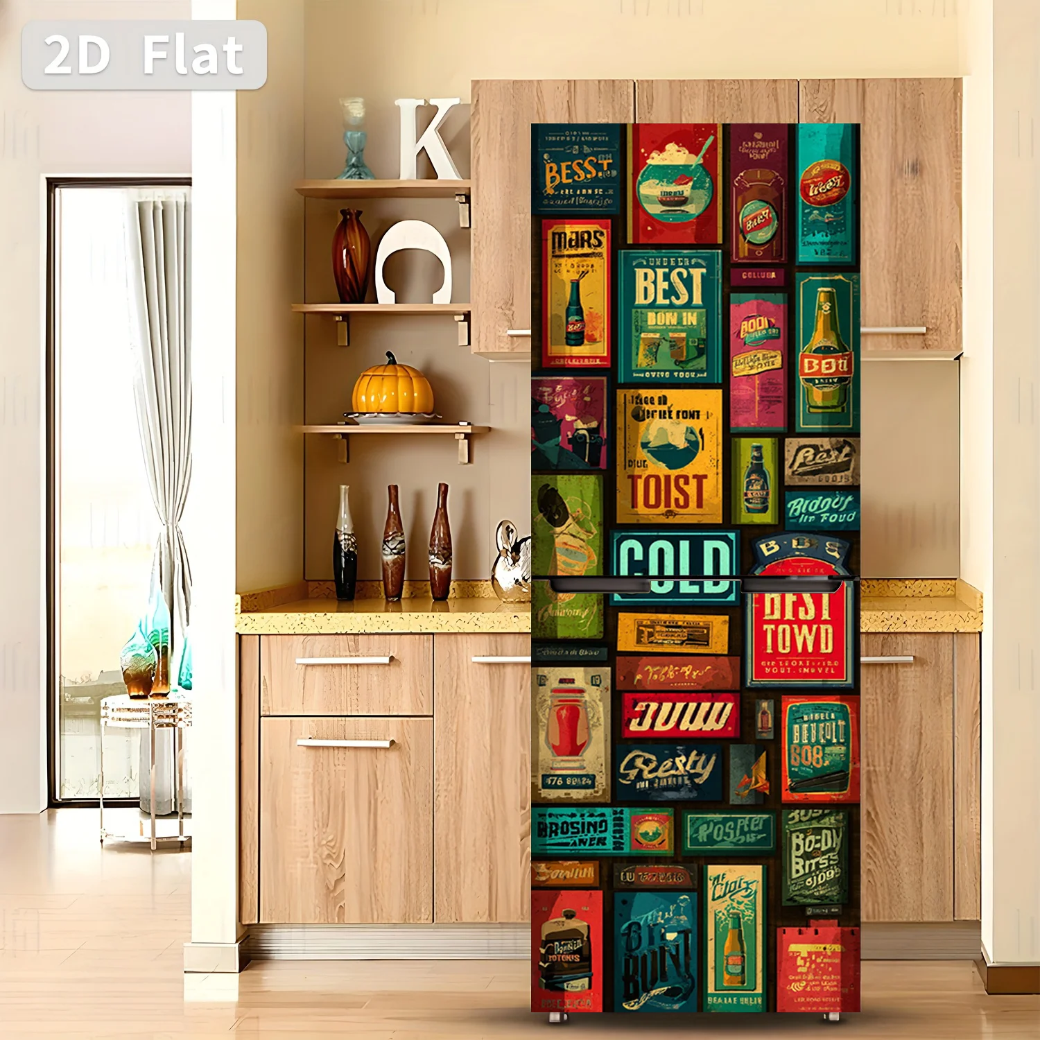 of Refrigerator Sticker,, Vintage Beer Poster Collection, Themed Design, Wall Sticker Wallpaper, Self-Adhesive, Suitable for C