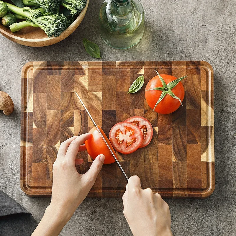 Premium Acacia Wood Cutting Board Spliced Kitchen Chopping Board Damp-Proof Kitchen Tool with Drain Acacia Chopping Board