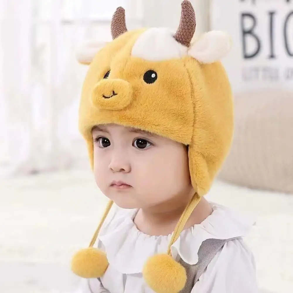 Gorro de invierno con dibujos animados para bebé de 2 a 8 meses, gorro infantil de felpa a prueba de viento, protección para los oídos, gorro cálido para bebé, Otoño/Invierno