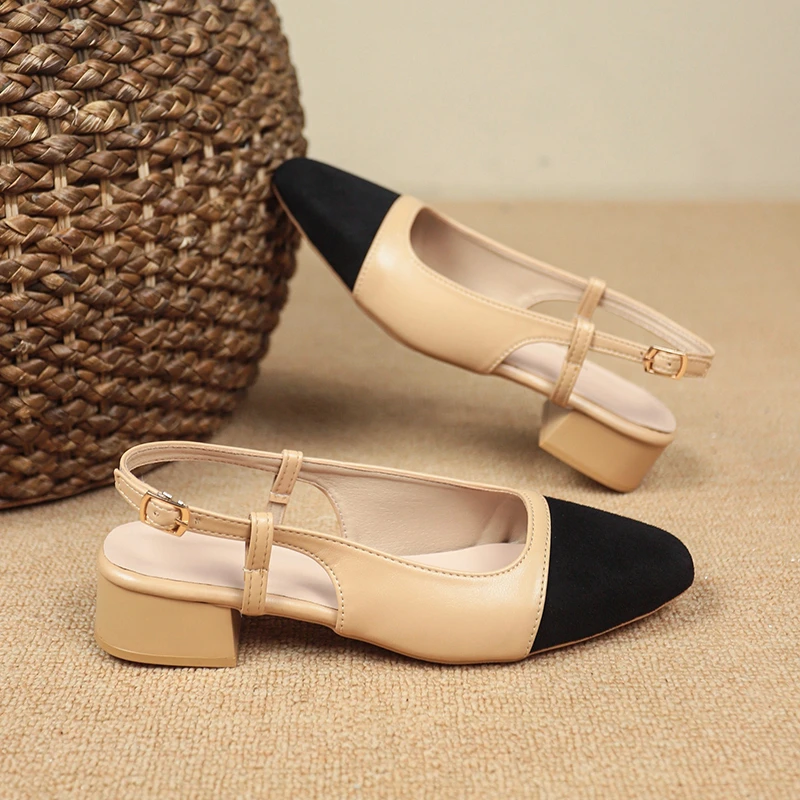 Neue 2024 Sommer frauen Sandalen Elegante Mittlere Ferse Kappe Maultiere Komfortable Büro frauen Schuhe Schnalle Heels Frauen